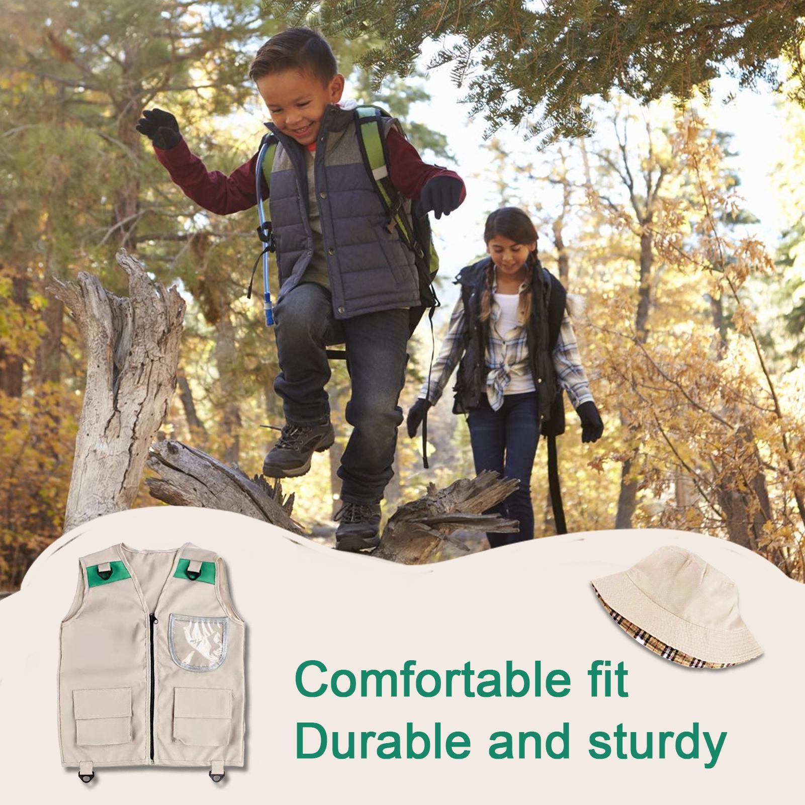 Kids Outdoor Zoo - เสื้อกั๊กตกปลา ชุดแคมป์ปิ้งสำหรับเด็ก พร้อมหมวก ของเล่นสำรวจธรรมชาติ สำหรับทัวร์ปาร์ตี้ สวนสัตว์