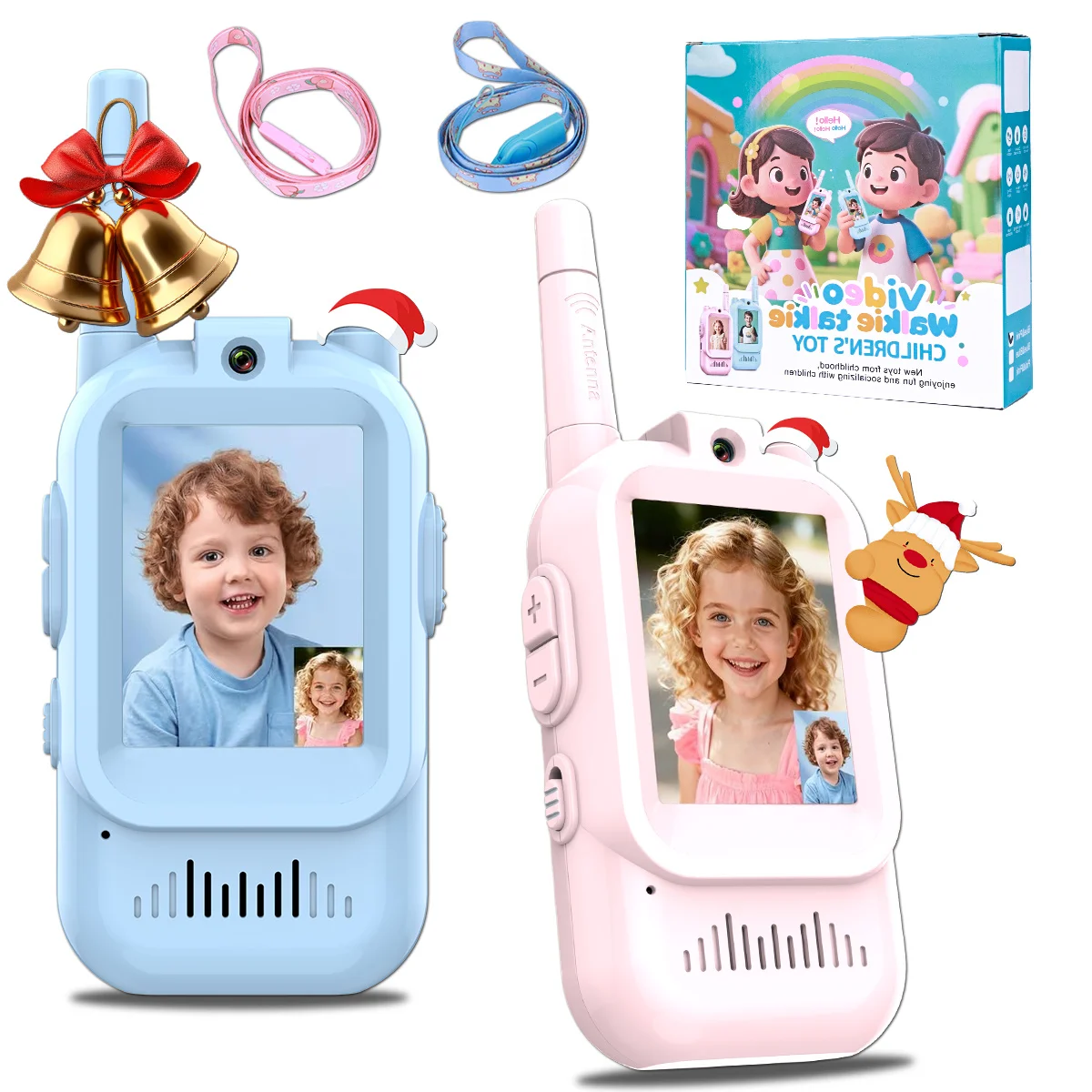 Kids Outdoor Voices - วิดีโอวอล์คกี้ทอล์คกี้สำหรับเด็ก 2 แพ็คแบบชาร์จไฟได้หน้าจอความละเอียดสูงขนาด 2 นิ้วเครื่องเปลี่ยนเสียงสำหรับเด็กของขวัญเด็กชายเด็กหญิง