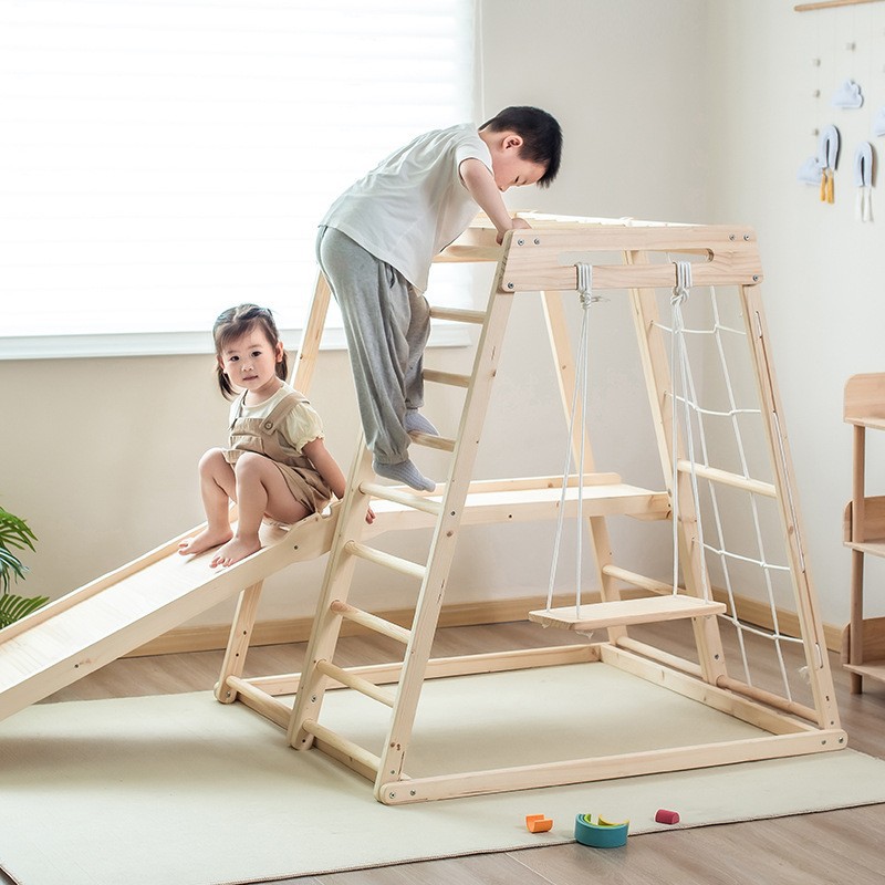 Kids Outdoor Jungle Gym With Slide - ชุดเครื่องเล่นสนามเด็กเล่นกลางแจ้งสำหรับเด็กเล็ก ชุดฝึกพัฒนาการทางประสาทสัมผัส โครงปีนป่าย พร้อมสไลเดอร์ในร่ม ชิงช้า และห่วง