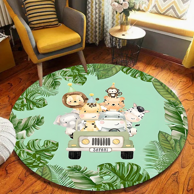 Kids Outdoor Zoo - พรมปูพื้นลายสัตว์ซาฟารีน่ารัก รูปทรงรถบรรทุก สำหรับเด็ก กันลื่น ลายสิงโต เสือ