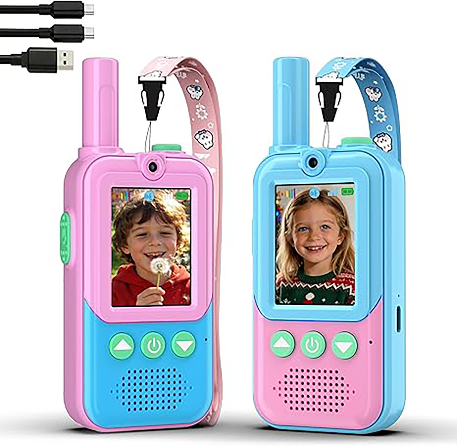 Kids Outdoor Voices - วิทยุสื่อสารวิดีโอสำหรับเด็กแบบชาร์จได้ 2 ชิ้น พร้อมกล้อง HD และตัวเปลี่ยนเสียง