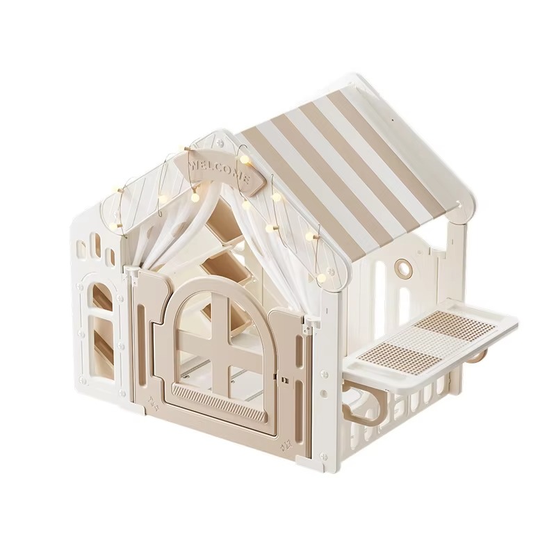 Kids Outdoor Cubby House - เต็นท์บ้านเด็กเล่นพลาสติกสำหรับเด็กวัยหัดเดิน ใช้ได้ทั้งในร่มและกลางแจ้ง รูปทรงปราสาทพร้อมฐานลับ สำหรับเล่นเกมและสร้างบ้านจำลอง