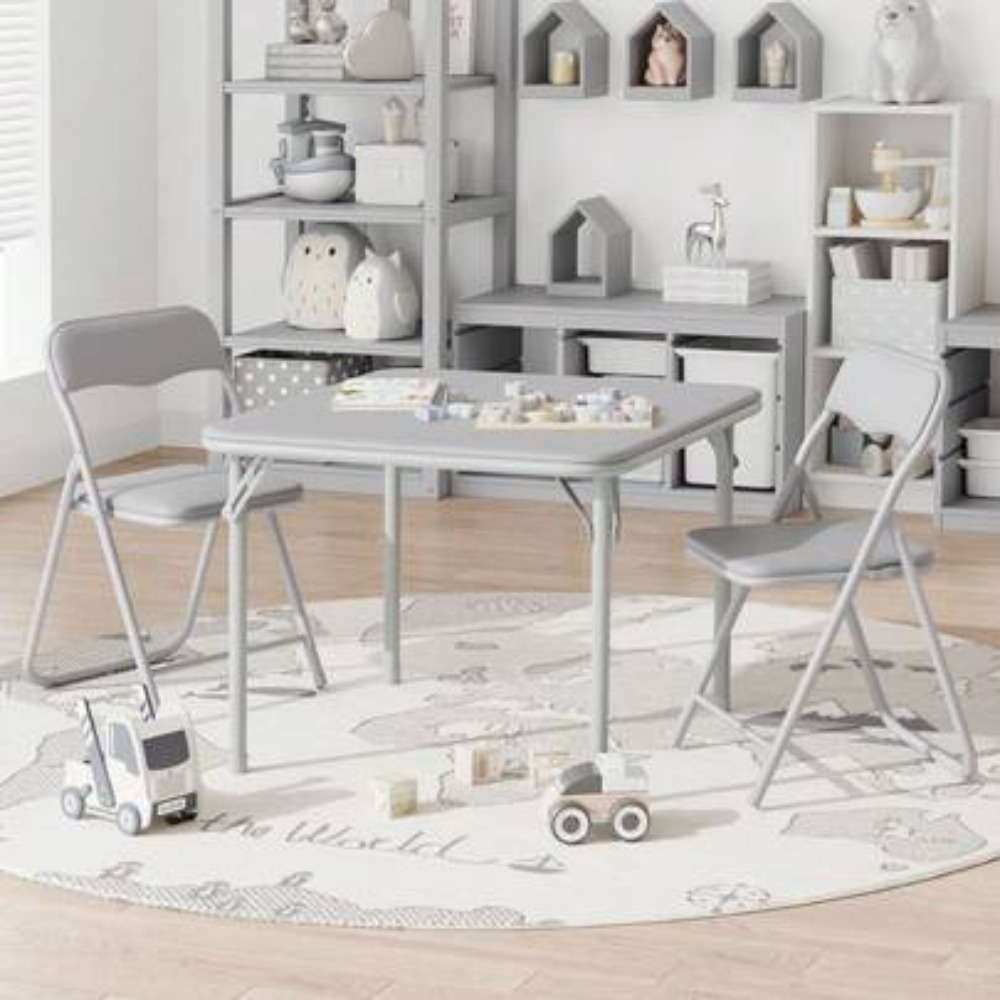 Kids Outdoor Chair And Table - ชุดโต๊ะและเก้าอี้พับได้ 3 ชิ้นสำหรับเด็ก ใช้ในศูนย์ดูแลเด็ก ห้องเรียน กิจกรรมต่างๆ