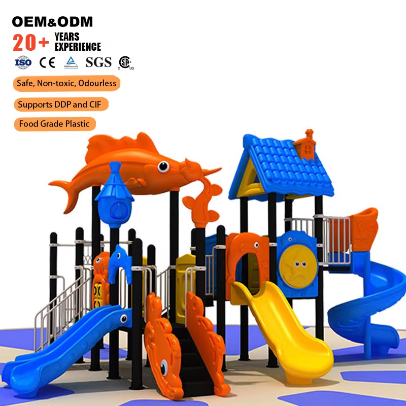 Kids Outdoor Slide Set - ชุดสไลเดอร์สนามเด็กเล่นกลางแจ้งธีมมหาสมุทรแบบกำหนดเองจากโรงงานโดยตรง ขายส่งสำหรับโรงเรียนอนุบาล โรงเรียนเตรียมอนุบาล และสวนสนุก