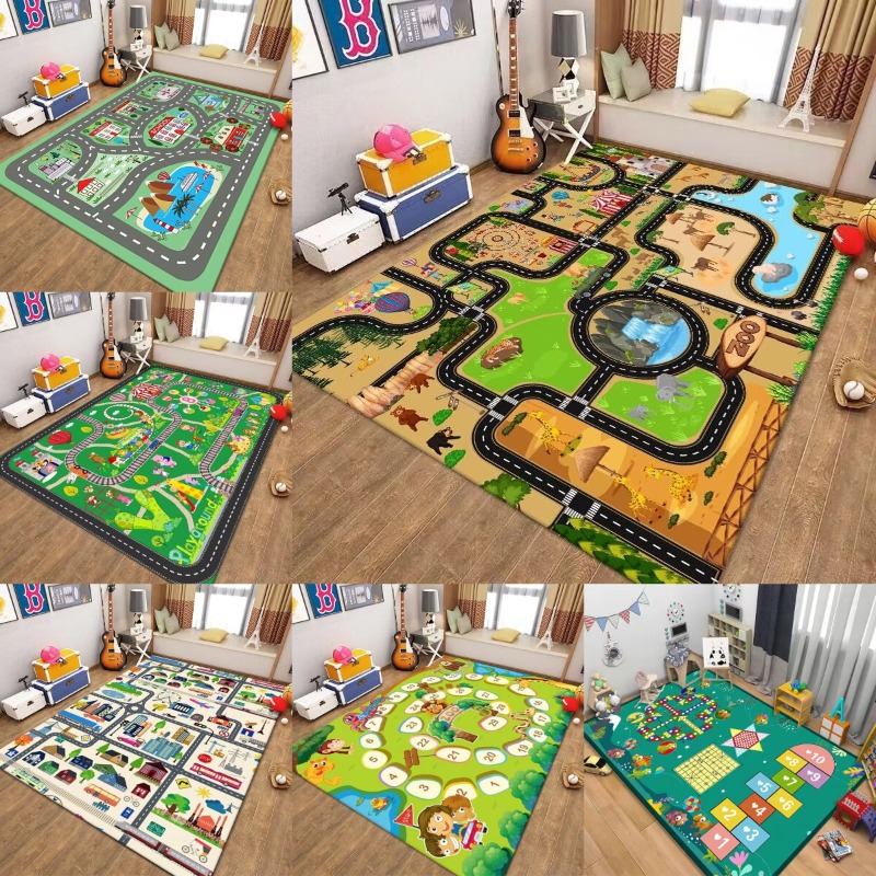 Kids Outdoor Zoo - พรมปูพื้นลายถนนสำหรับเด็กเล่น ฝึกการจราจร พร้อมแผนที่ ของเล่นเสริมพัฒนาการ สำหรับเด็กก่อนวัยเรียน ห้องเล่นในบ้าน