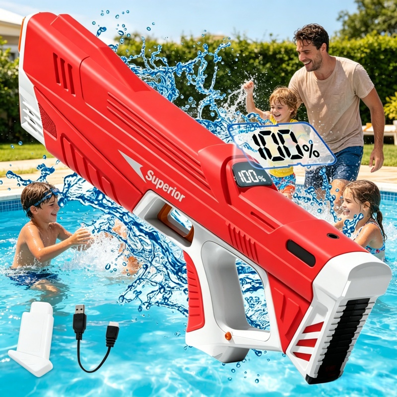 Kids Outdoor Exercise Equipment - ปืนฉีดน้ำไฟฟ้าแบบยิงต่อเนื่องสำหรับผู้ใหญ่และเด็ก เติมน้ำอัตโนมัติด้วยคลิกเดียว ของเล่นกลางแจ้งสำหรับเด็กในช่วงฤดูร้อน