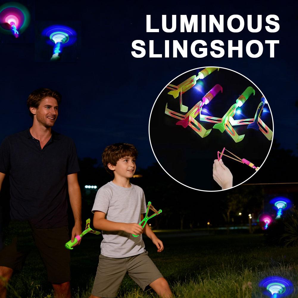 Kids Outdoor Exercise Equipment - ของเล่นเฮลิคอปเตอร์บินได้พร้อมไฟ LED แบบยิงด้วยหนังสติ๊ก มีเสียงหวีด เรืองแสงในที่มืด ของขวัญสนุกๆ