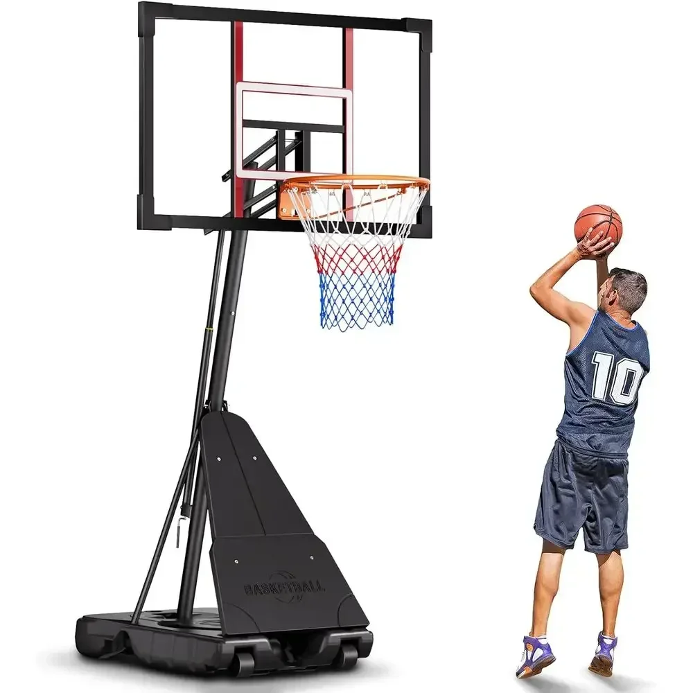 Basketball Hoop Outdoor - ห่วงบาสเกตบอลกลางแจ้งปรับระดับได้ขนาด 48 นิ้ว พร้อมระบบหมุนปรับระดับ 5.3-10 ฟุต