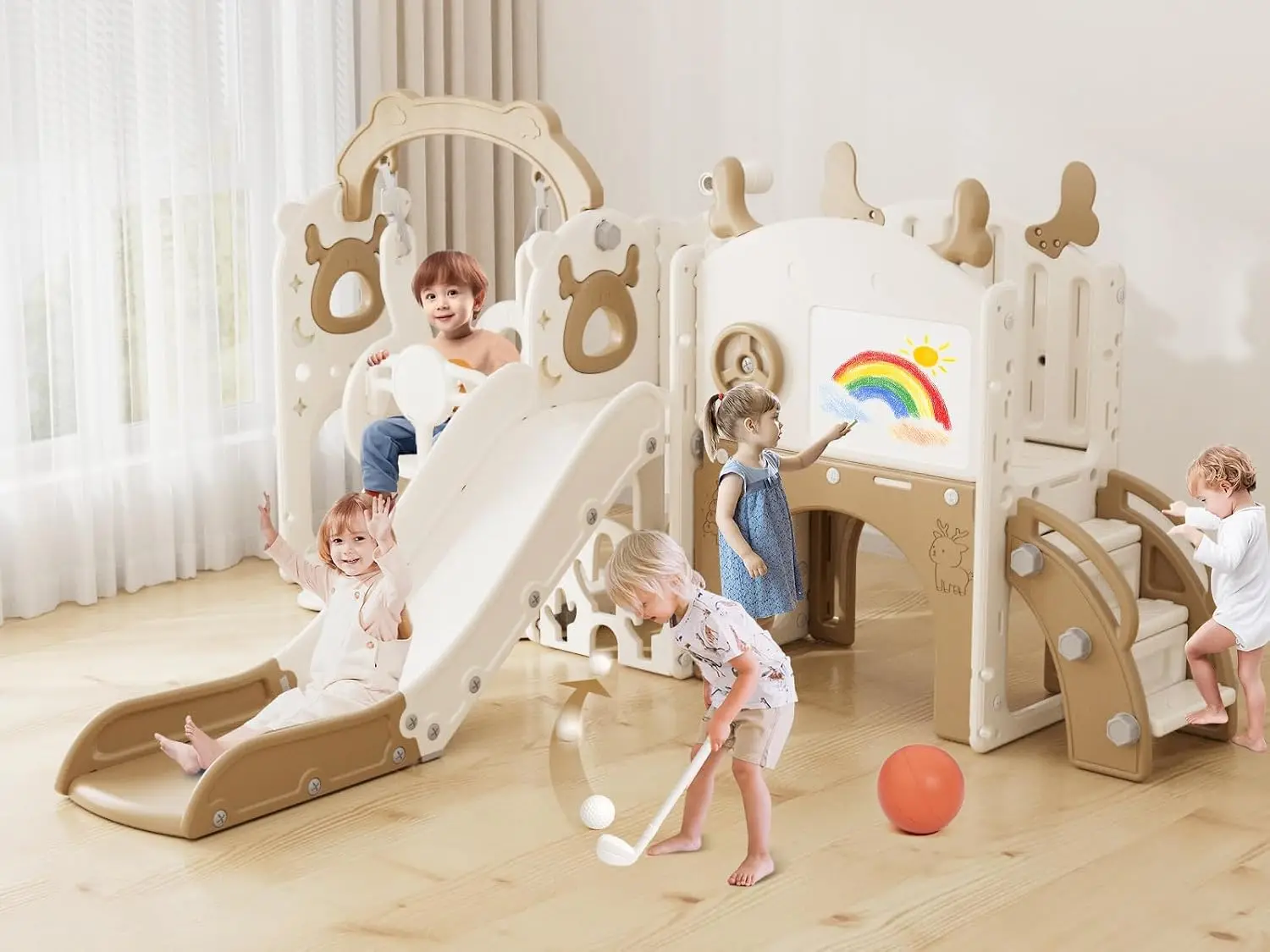 Kids Outdoor Slide Set - ชุดสไลด์และชิงช้าสำหรับเด็กเล็ก 13-in-1, สไลด์สำหรับเด็กอายุ 1 ปีขึ้นไป, ชุดเล่นกลางแจ้งสำหรับเด็กเล็ก