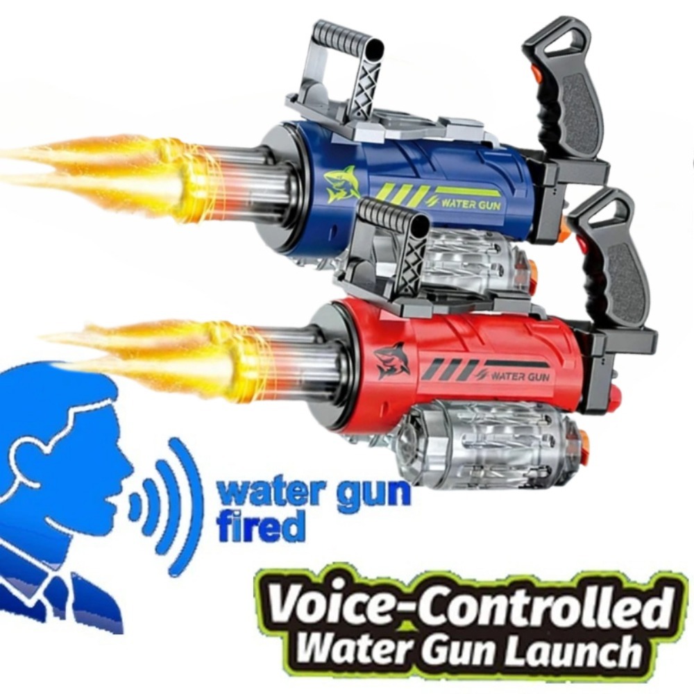 Kids Outdoor Voices - ปืนฉีดน้ำไฟฟ้า Gatling ของเล่นควบคุมด้วยเสียง AI ปืนฉีดน้ำแรงดันสูง เกมยิงปืนกลางแจ้งสำหรับเด็กผู้ชาย