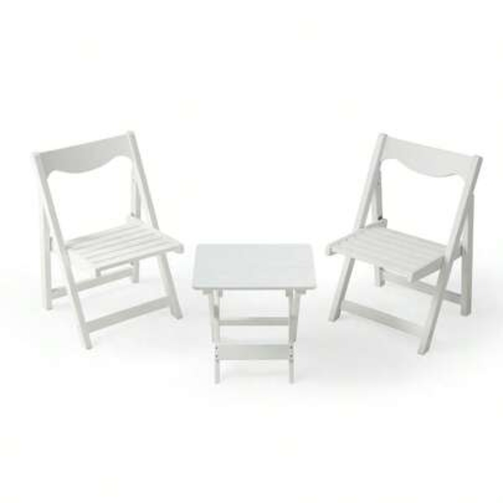 Kids Outdoor Chair And Table - ชุดโต๊ะและเก้าอี้พับได้ขนาดเล็กพร้อมเก้าอี้ 2 ตัว ทรงสี่เหลี่ยมผืนผ้า สีขาว ทำจากพลาสติก