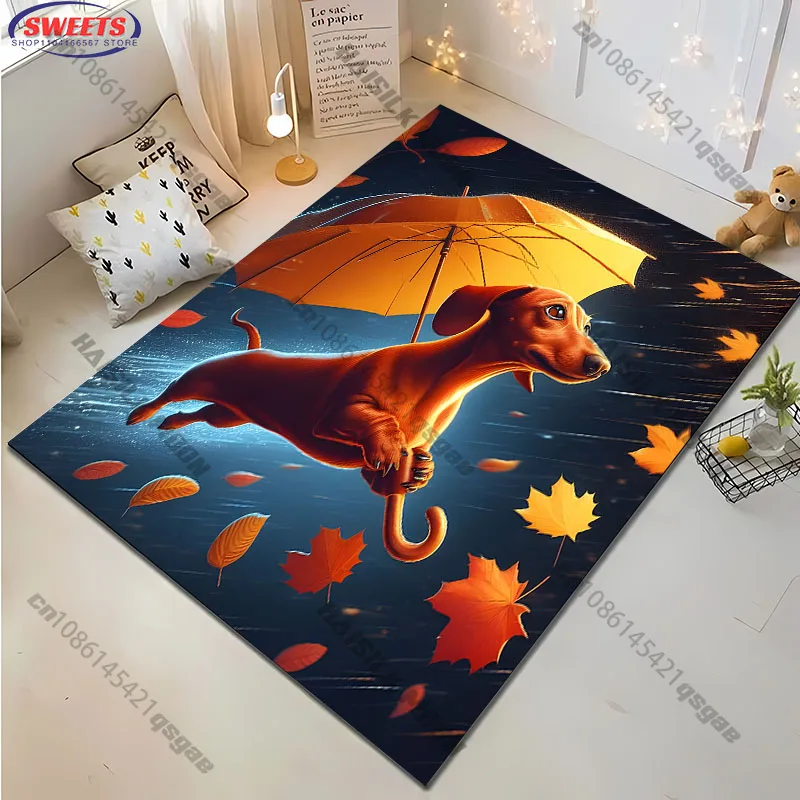 Kids Outdoor Umbrella - พรมพิมพ์ลายธีมร่มสุนัขตลกๆ ของขวัญคริสต์มาสสุดน่ารัก สำหรับห้องนั่งเล่น ห้องนอน โซฟา พรมสำหรับเด็กเล่น