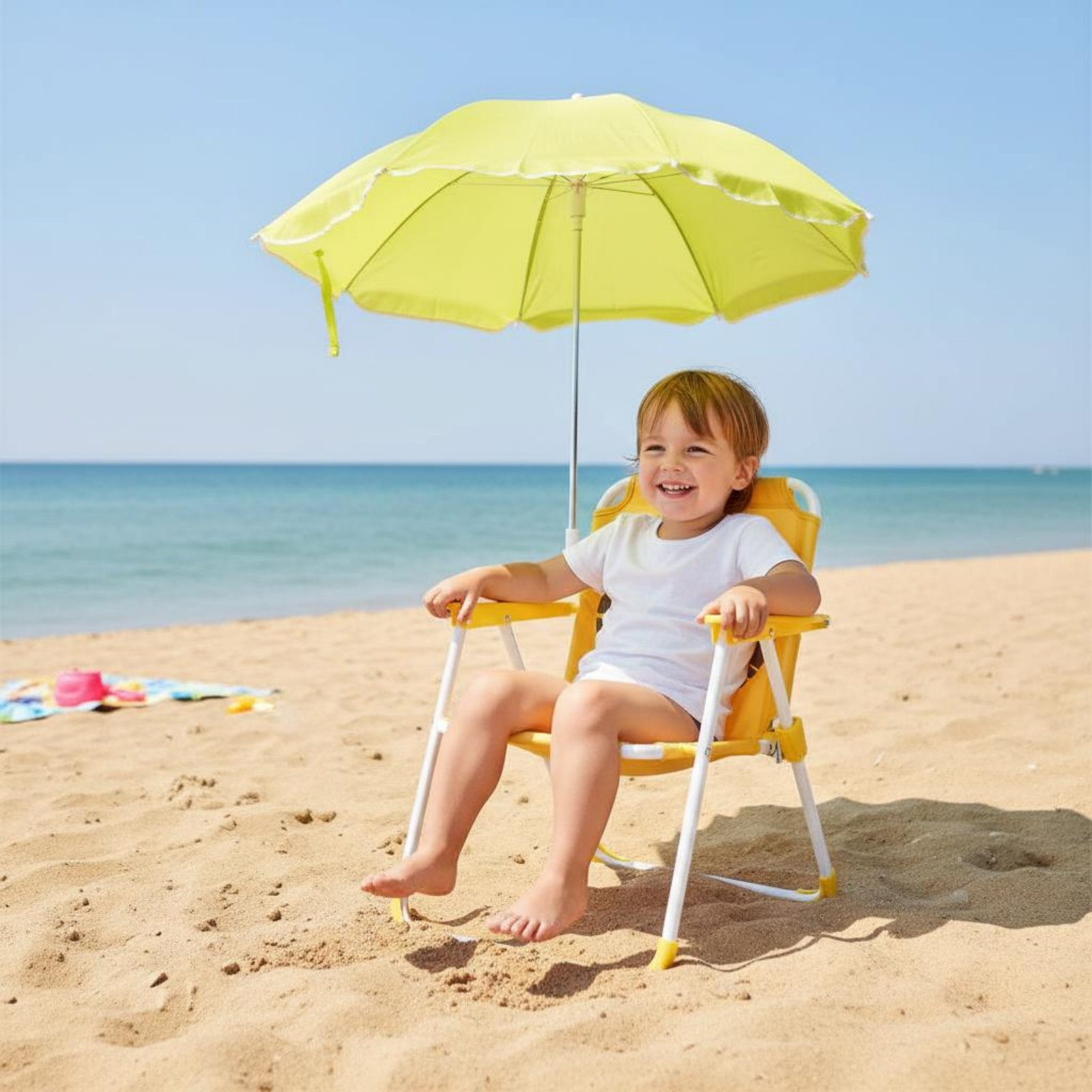 Kids Outdoor Umbrella - เก้าอี้พกพาสำหรับเด็กพร้อมร่มกันแดด เก้าอี้ชายหาดเด็กน้ำหนักเบาพร้อมร่มกันน้ำ ลายการ์ตูนสัตว์