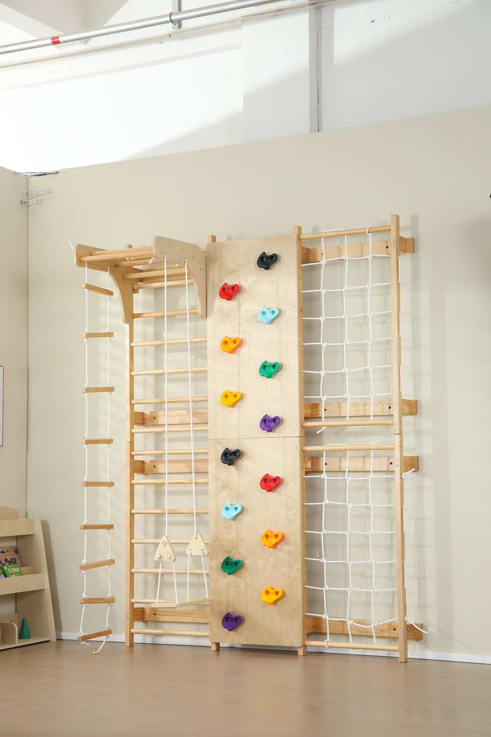 Kids Outdoor Monkey Bars - บาร์โหนสำหรับเด็กในร่มและกลางแจ้ง ทำจากไม้เนื้อแข็ง ติดผนังได้ บันไดสวีเดนสำหรับเด็กเล็ก มีสินค้าในสต็อก