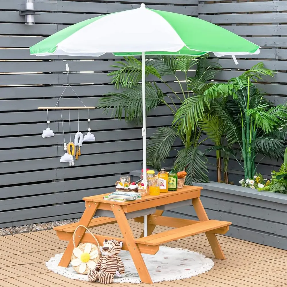 โต๊ะปิกนิกไม้ 4-in-1 สำหรับเล่ - Kids Outdoor Umbrella บทวิจารณ์และราคา