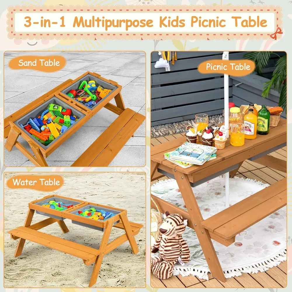 โต๊ะปิกนิกไม้ 4-in-1 สำหรับเล่ - Kids Outdoor Umbrella บทวิจารณ์และราคา
