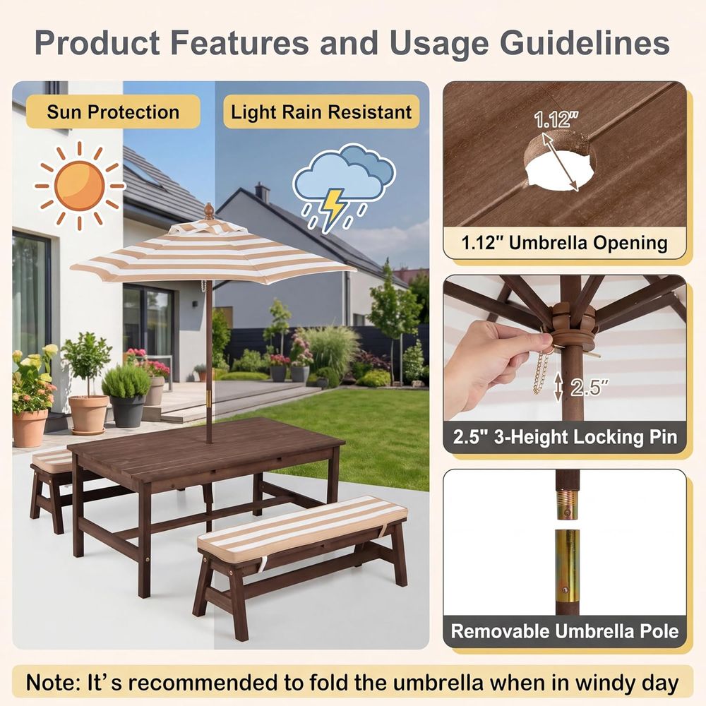 โต๊ะปิกนิกสำหรับเด็ก โต๊ะขนาดใ - Kids Outdoor Umbrella บทวิจารณ์และราคา