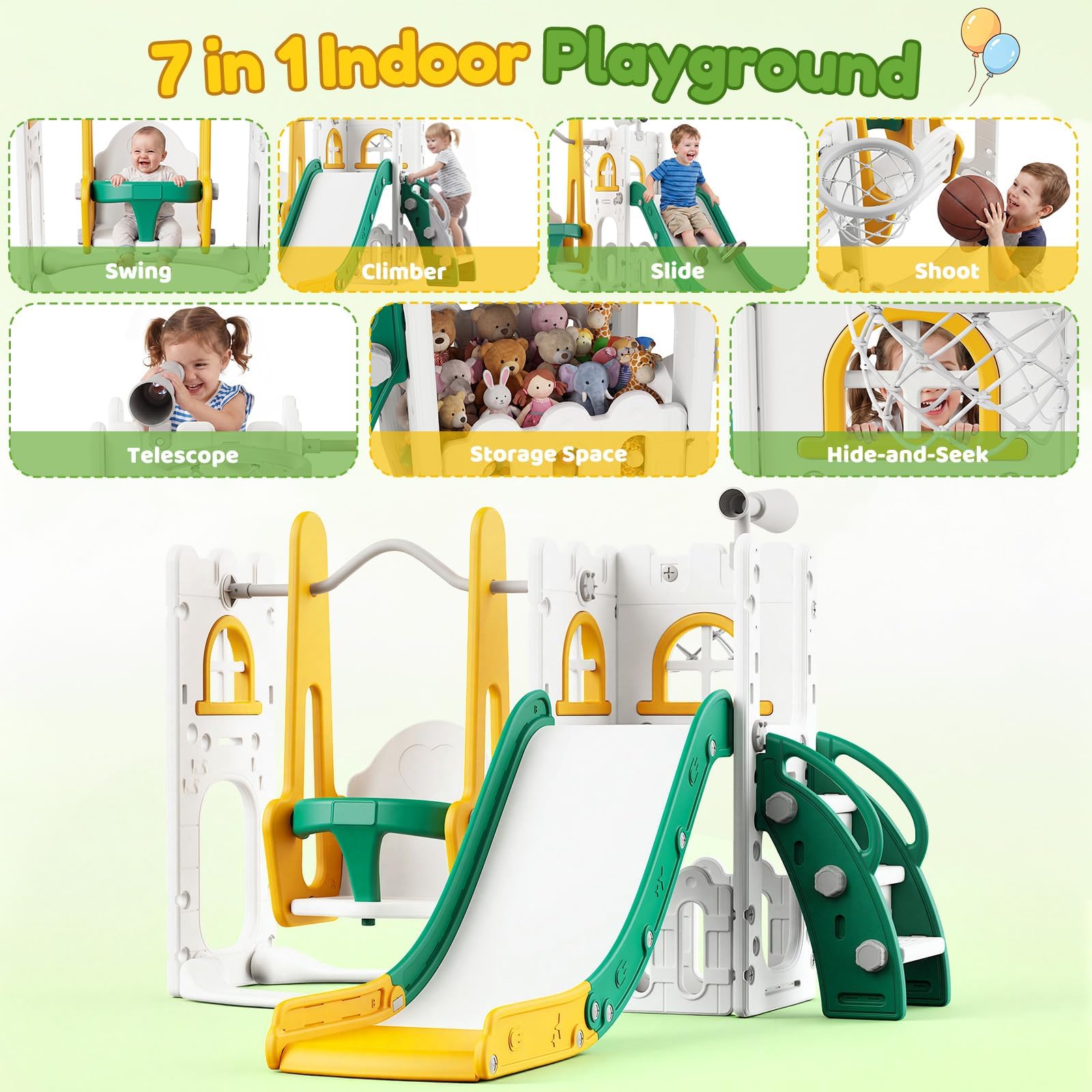 ชุดสไลด์และชิงช้า 7 in 1 สำหรั - Kids Outdoor Slide Set บทวิจารณ์และราคา