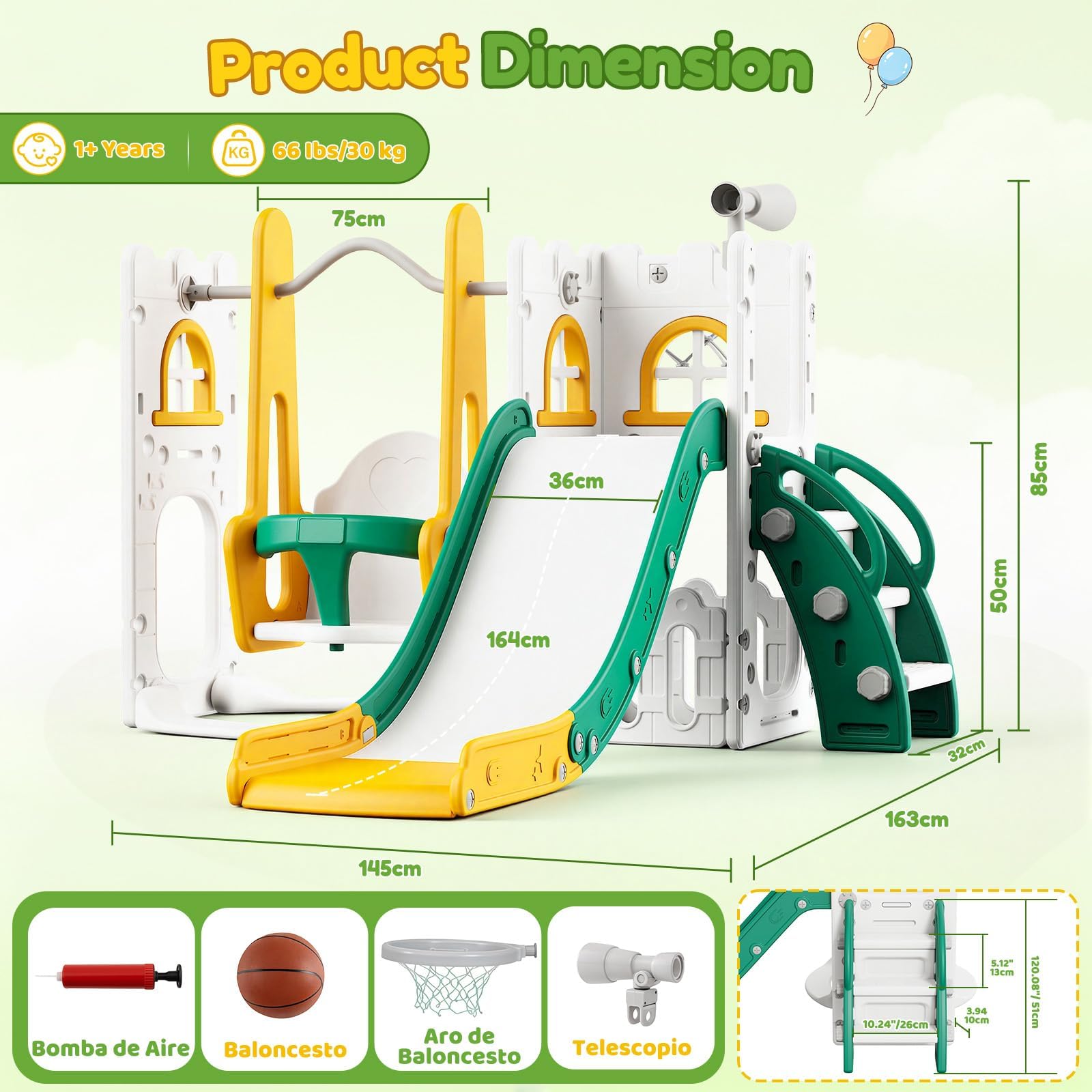 ชุดสไลด์และชิงช้า 7 in 1 สำหรั - Kids Outdoor Slide Set บทวิจารณ์และราคา