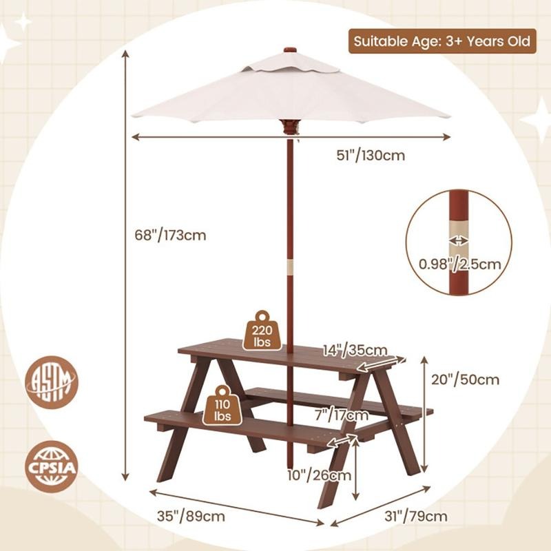 ชุดโต๊ะปิกนิกสำหรับเด็ก 4 ที่น - Kids Outdoor Umbrella บทวิจารณ์และราคา